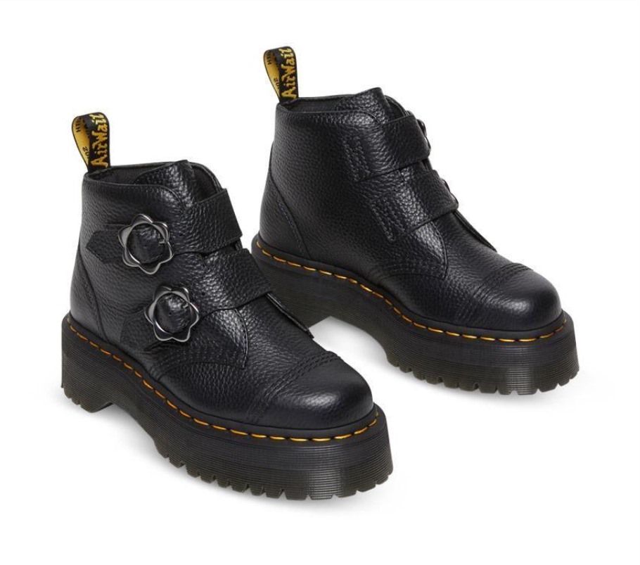 Devon Flower 2 Tiras Dr.martens Portugal Black Milled Nappa Black Outlet