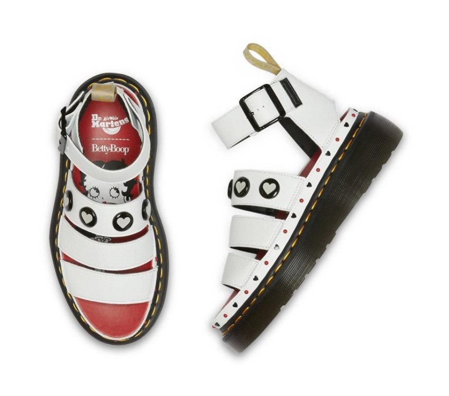 Outlet White Dr.martens Portugal Betty Boop Clarissa Ii Quad Sandal Black