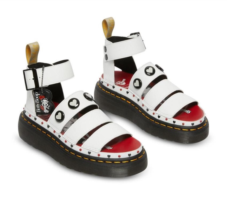 Outlet White Dr.martens Portugal Betty Boop Clarissa Ii Quad Sandal Black