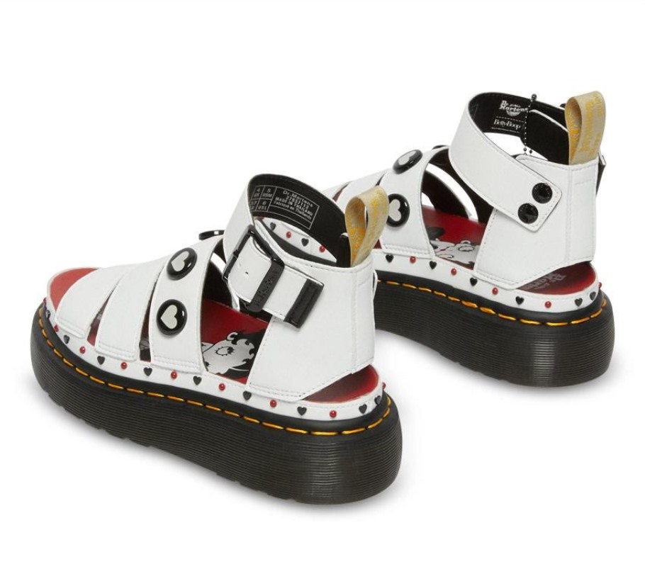 Outlet White Dr.martens Portugal Betty Boop Clarissa Ii Quad Sandal Black
