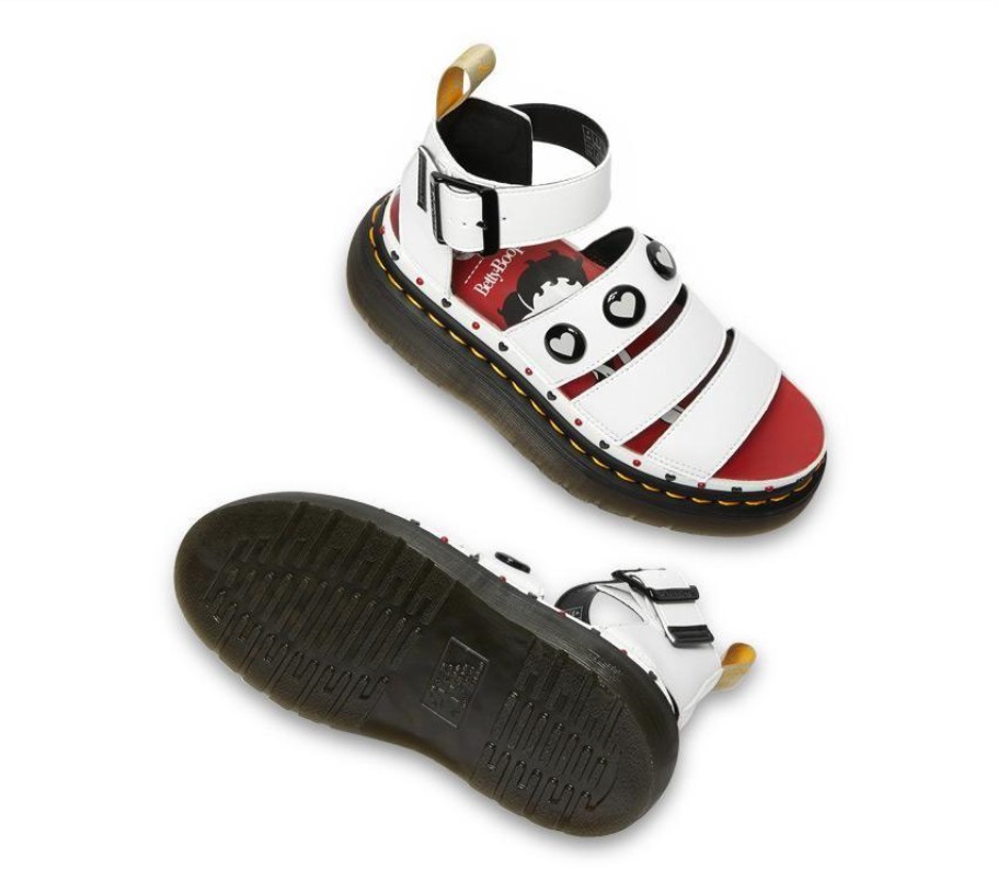 Outlet White Dr.martens Portugal Betty Boop Clarissa Ii Quad Sandal Black