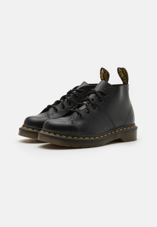 Bota Preta De Saída Preta Lisa Dr.martens Portugal Church Monkey Botas Unissex Com Cordões