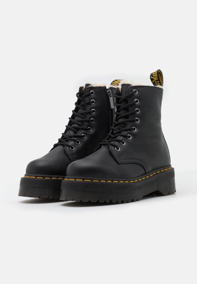 Botins Plataforma Com Forro De Pelo Sintético Preto Lisboa Jadon Dr.martens Portugal Pisa Preta