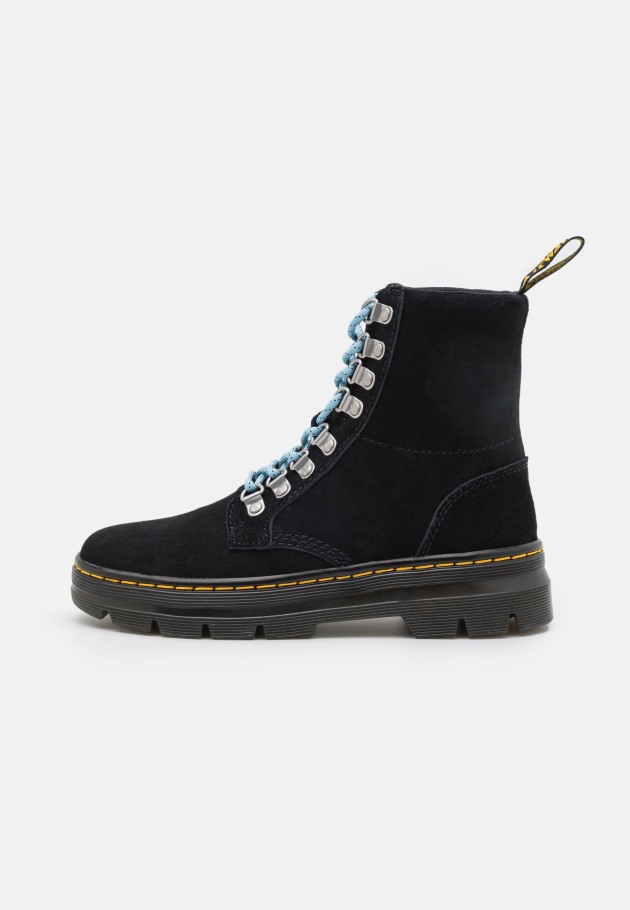 Lisboa Preto Dr.martens Portugal Combs Botins Unissex Com Atacadores Pretos