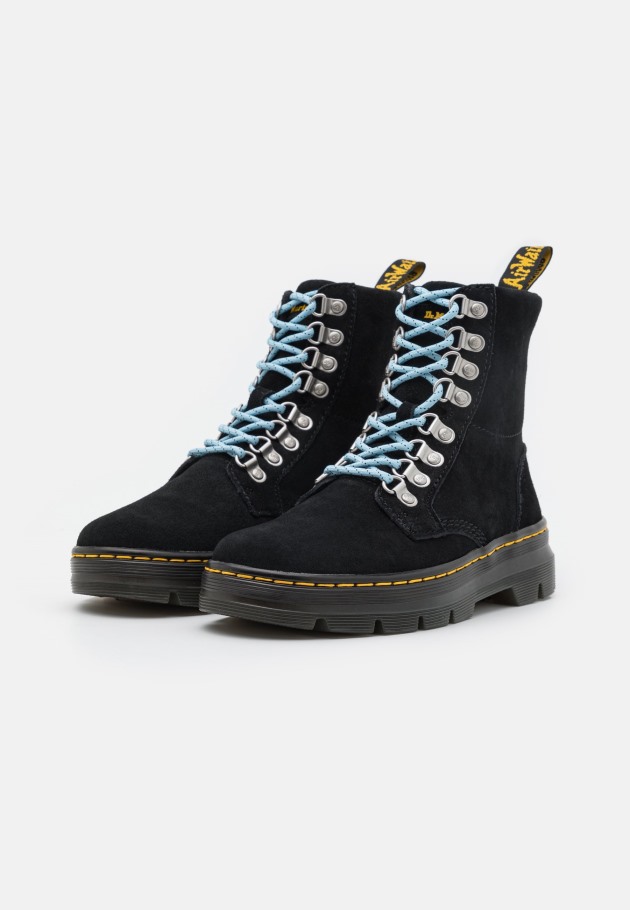 Lisboa Preto Dr.martens Portugal Combs Botins Unissex Com Atacadores Pretos